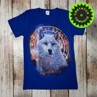 Светящаяся футболка  "Волк амулет" - синий