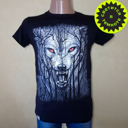 Мужская светящаяся футболка "Волк и лес"