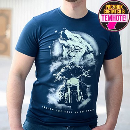 Чоловіча футболка "Вовк і байкер" морський синій